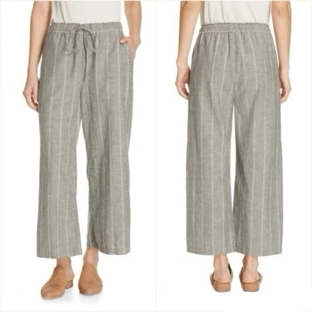 Eileen Fisher Organic Cotton/Hemp Wide Leg Crop lightweight Pants, Striped